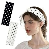 2 PCS Bandeaux à Pois, Bbandeau Cheveux Femme à Pois, Boho Bandeau Cheveux Femme Large, Retro Rock Stil der 50 70er Jahre Headband Cute Polka Dot, pour Les et le Quotidien (Noir + Blanc)