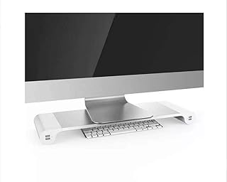 حامل شاشة من الألومنيوم مع مساحة لتخزين للوحة المفاتيح، للاب توب واي ماك بوك اير برو، حامل يوضع على المكتب مع 4 منافذ يو اس بي للشحن