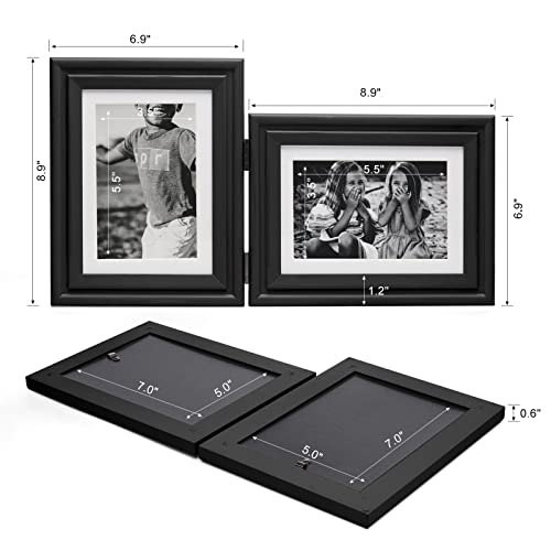 Wisadd Vertical & Horizontal 5X7 Picture Frames Double Hinged Wood Folding Photo Frames With Real Glass Front Fit For Desktop Or Tabletop Display Pictures 4X6 With Mat Or 5X7 Without Mat, Black Xhei-V57-H75 #TOP2