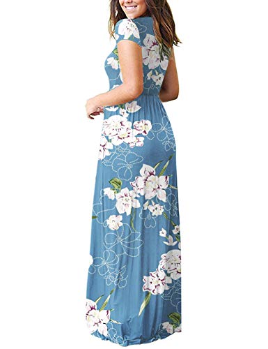 Image of MISFAY Women's Short Sleeve Maxi Dresses Long Casual Dresses with Pockets | Empire Elastic Waist, Crew Neck, Floor Length, Strentchy Flowy A Line Fit, Loose Plain Summer Outfits, Vacation Wear