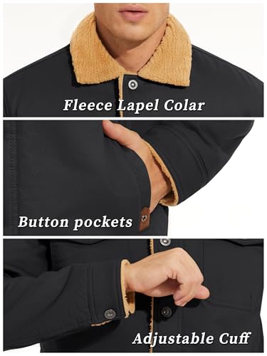 KEFITEVD Men's Winter Fleece Jacket Sherpa Lined Cargo Jackets Casual Trucker Coat Work Winter Thick Warm Coat3
