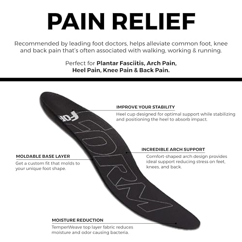 Image of Ultra-Thin Plantar Fasciitis Insoles Designed for Comfort & Maximum Pain Relief, Ideal for Dress Shoes & Boots | Black (Men's 8-8.5, Women's 9.5-10)