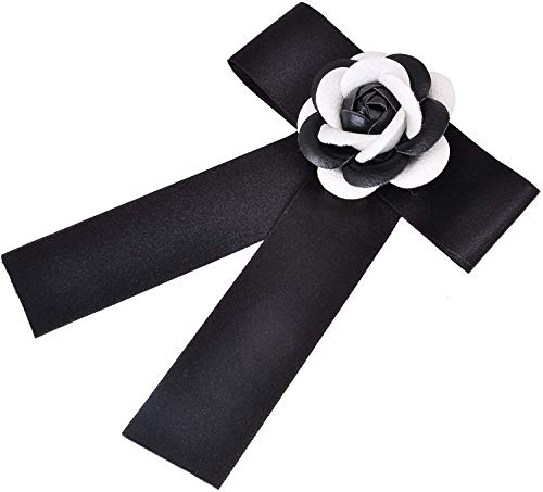 Fenni Jewelry Women's Camellia Flower Brooches Pin Pre-Tied Bowknot Pin Collar Neck Clips Wedding Party Bow Tie (Blackandwhite) #TOP1