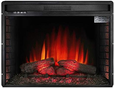 Allsees Electric Fireplace Insert Heater Freestanding Glass View Log Flame w/Remote, Black (33")