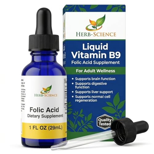 Herb-Science Liquid Vitamin B9 Folic Acid Drops Alcohol-Free 1 Oz