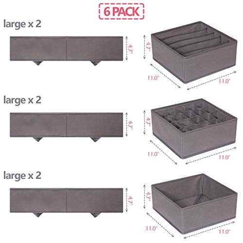 Diommell 6 Pack Foldable Cloth Storage Box Closet Dresser Drawer Organizer Fabric Baskets Bins Containers Divider For Clothes Underwear Bras Socks Lingerie Clothing, M Grey 22-2000 #TOP1