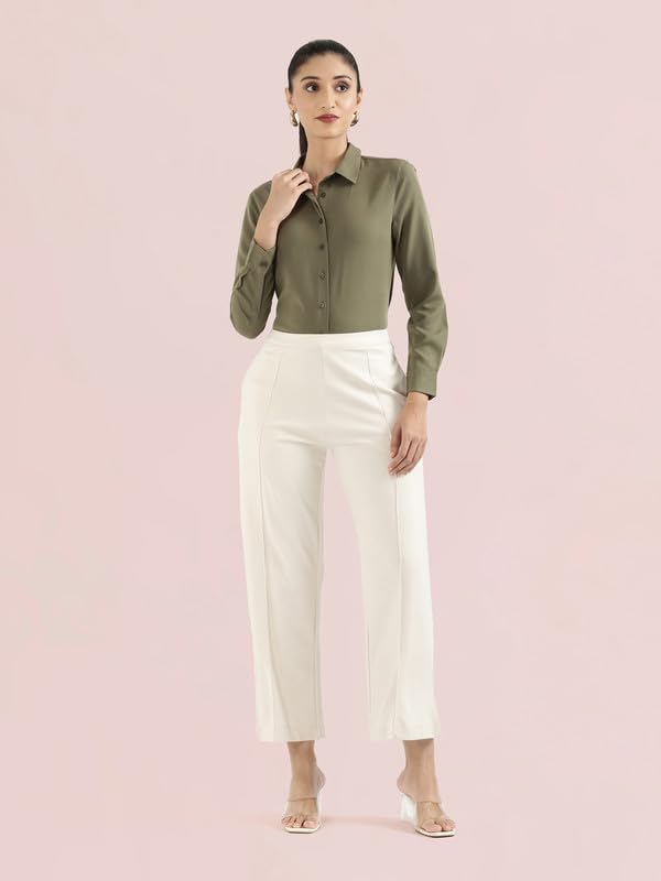 Image of GO COLORS Stretch Rayon Blend Ponte Wide Pants Full Length for Women| Breathable, High Rise