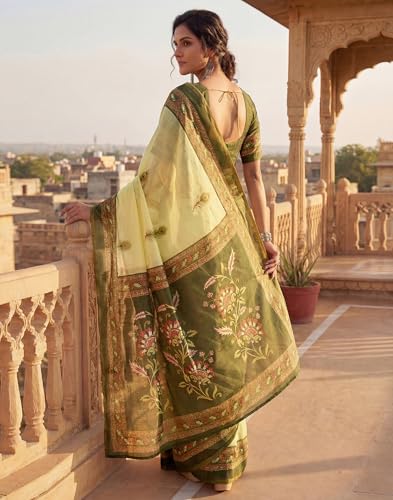 Image of SIRIL Women's Printed Chanderi Cotton One Minute Ready to Wear Saree with Unstitched Blouse Piece