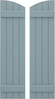 14"W x 83"H Americraft Four Board (2 Batten) Exterior Real Wood Joined Board-n-Batten Shutters w/Elliptical Top (Per Pair), Peaceful Blue