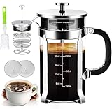 VASA NAMA 1000ML Prensa Francesa de Vidrio, Cafeteras de émbolo con 4 Sistemas de Filtración, Cafetera Prensa Francesa de...