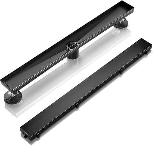 ELLO&ALLO 24 Inch Matte Black Linear Shower Drain, SUS304 Stainless Steel Rectangle Shower Floor Drain with 2-in-1 Flat & Tile Insert Cover by ELLO&ALLO - Image 4