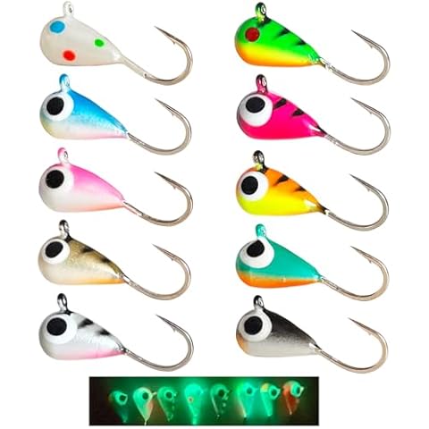 Skipaelf 10pcs Tungsten Ice Fishing Jigs UV Glow in Dark Ice Fishing Lures Sensitive Tungsten Tear Drop Ice Fishing Jig Head for Crappie Panfish Walleye 4mm Cover
