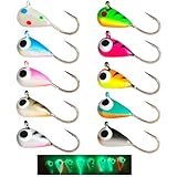 Skipaelf 10pcs Tungsten Ice Fishing Jigs UV Glow in Dark Ice Fishing Lures Sensitive Tungsten Tear Drop Ice Fishing Jig Head for Crappie Panfish Walleye 5mm