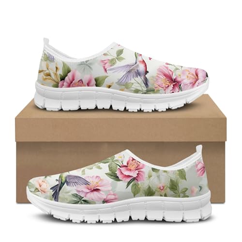 Image of Hummingbird Floral Print Lightweight Walking Shoes for Women Mesh Casual Sneakers Size 5-10.5