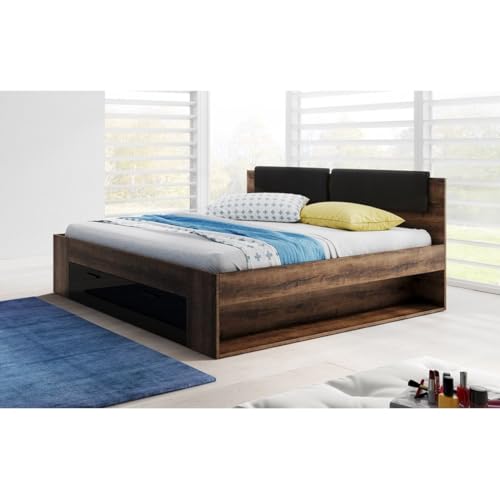 Letto Adulto 140X200 Con Cassetti Integrati - Collezione Floyd. Colore Rovere Scuro E Nero. - 2