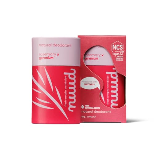 nuud stick deo | 45 gramos | desodorante natural, desodorante sin productos químicos, NCS vegano, 48 horas eficaz, sin perfume, sin aluminio, sin alcohol, unisex, para 6-7 semanas (romero y geranio