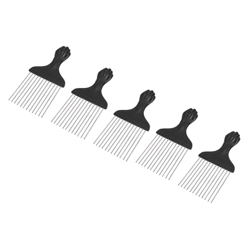 Peine de dientes de acero inoxidable de 5 piezas para hombres, herramienta de peinado desenredante de dientes anchos, mango de plástico con aguja de metal, accesorio de aseo portá