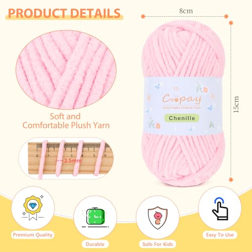 Image of Coopay Chenille Yarn for Crocheting, 8 Pack Medium Weight Yarn - CYC #4 - Total 520yd, Soft Crochet Yarns for Plush Toys, Blankets, Scarves (Pink)