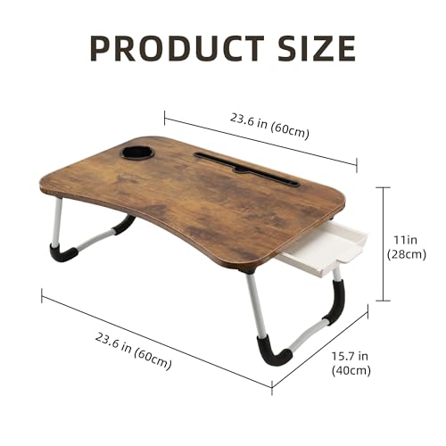 EAQ Laptop Bed Desk,Bed Table Portable Foldable Laptop Bed Tray Table with Cup Holder/Storage Drawer/Bookshelf Board for Bed/Couch/Sofa Working, Reading (Brown) by EAQ - Image 4