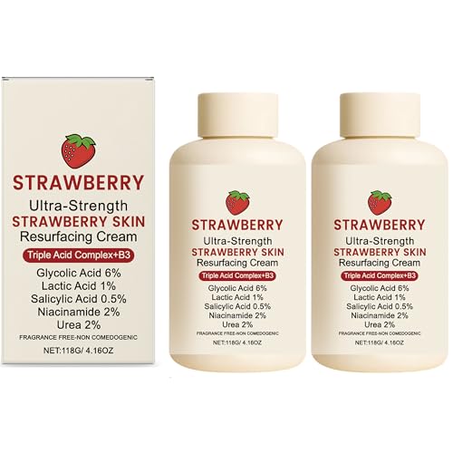 2PCS Strawberry Skin Resurfacing Cream,Strawberry Legs Nourishing Body Cream,Gentle Moisturizing Exfoliating Body Lotion,Improve Texture,Reduce Chicken Skin Bumps,Silky and Smooth Effect