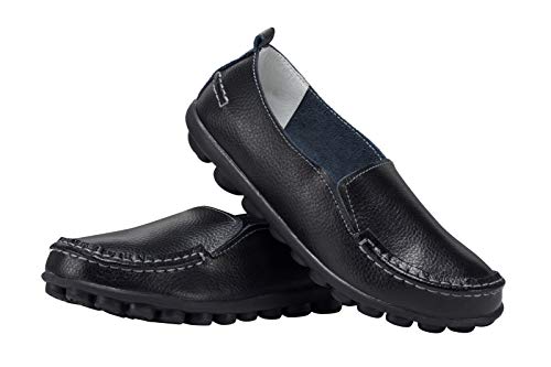Anyuete Women's Slip On Leather Loafers Comfortable Driving Casual Flat Shoes Black Size 8 #TOP1