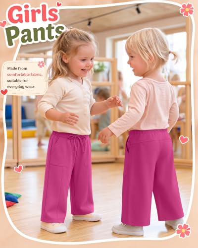 Image of Toddler Girls Wide Leg Pants | Baby Girls Sweatpants, Baggy Drawstring Pants with Pockets, Open Bottom Joggers, Back to School Trousers, for Kids 18M-5T