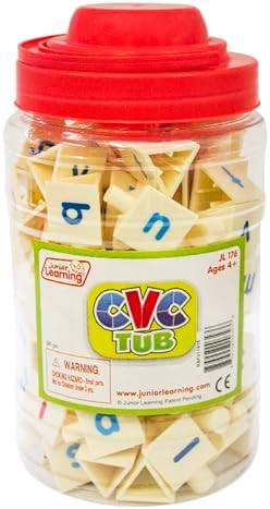 Junior Learning CVC Tri-Blocks Tub, 90 Blocks, Ages 4-5, Phonemic Awareness, Pre K-1, White image 4