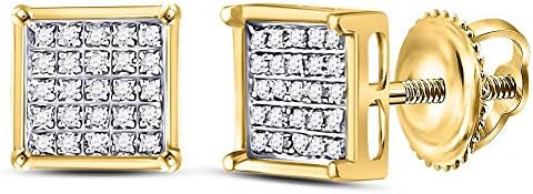 Solid 10k Yellow Gold Unisex Round Diamond Square Cluster Stud Earrings 1/6 Ct. ( 1/4 Inch Wide) - Jewelry Gifts For Women Wife Mom Gifts For Men Husband Dad