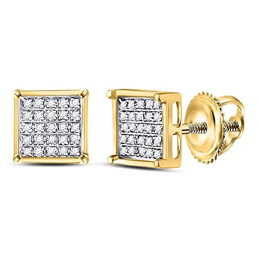 Solid 10k Yellow Gold Unisex Round Diamond Square Cluster Stud Earrings 1/6 Ct. ( 1/4 Inch Wide) - Jewelry Gifts For Women Wife Mom Gifts For Men Husband Dad