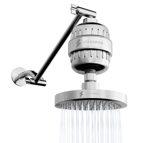 Sparkpod High-Pressure Chrome Rain Shower Head With Matching 11" Shower Arm Extension And High Output Shower Filter Capsule - No-Tool Easy Installation #TOP20
