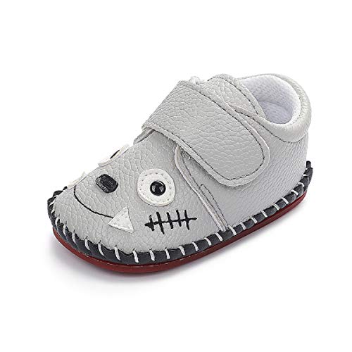 Baby Boys Girls Sneakers Non Slip Rubber Sole Walking Sneakers Infant Cartoon Slippers First Walkers Crib Shoes 6-12 Months Wolf/Grey