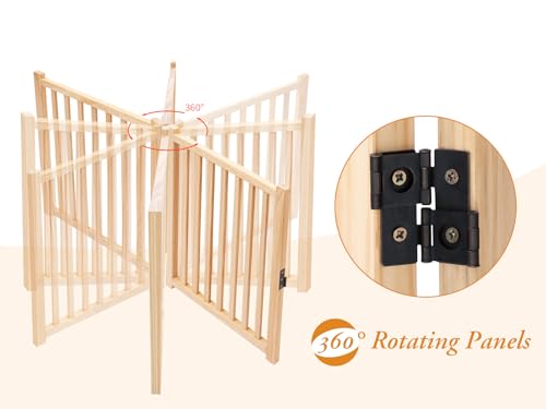 YOCAN Non-Painted Wooden Freestanding Dog Gates with Door for The House,Doorways, Stairs,Wood Dog Fences Indoor Pet Gate,Step Over Fence-3 Panel H:23" by YOCAN - Image 4