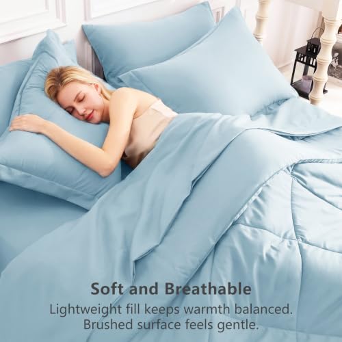 Image of CozyLux Full Size Comforter Sets Light Blue - 7 Pieces Bed in a Bag Full, Luxury Soft Bed Set for All Seasons, Bedding Set with Down Alternative Comforter, Sheets, Pillowcases & Shams