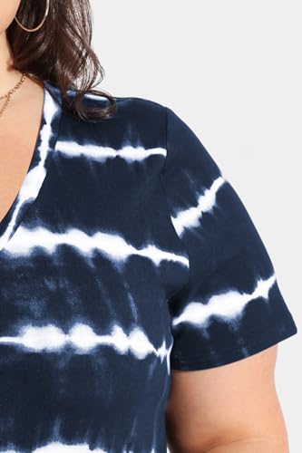 Image of RITERA Women Plus Size Tops Tie Dye V Neck Shirt Floral Camo Summer Short Sleeve Tunic Oversized Ladies Blouse XL-5XL