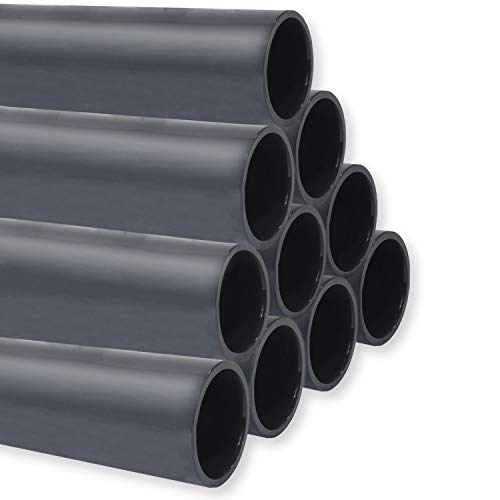 PVC Rohr PN10, Stange 1m x 50mm, PVC-U Druckrohr Fitting Kleberohr Muffe Pool Schwimmbecken, Menge: 10 Stück