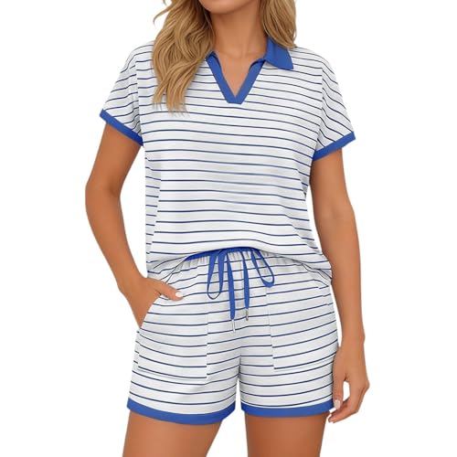 Ensemble short femme rayé taille haute avec poches pratiques