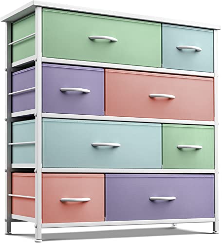 Sorbus Dresser with 8 Drawers Furniture Storage Chest for Kids Teens Bedroom Nursery Playroom Clothes Toys Steel Frame Wood Top Fabric Bins Pastel