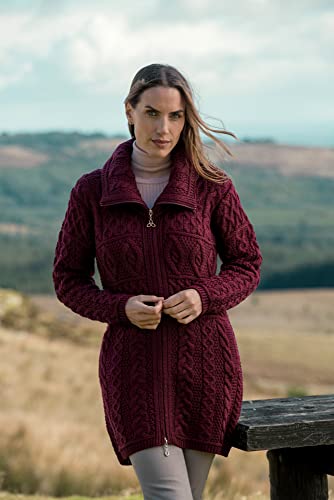 Aran Crafts Women's Irish Cable Knitted Double Collar Coat (100% Merino Wool)3