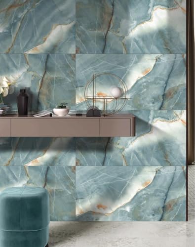 Gres24 Prestige Elegant Moon Acqua, Piastrelle da Pavimento e Rivestimento, Effetto Marmo, Blu, Gres Porcellanato, 60x120 cm, Lucido, Liscia (1,44m² per scatola)