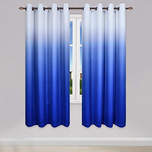 KEQIAOSUOCAI Grommet Top Ombre Curtains Blue Room Darkening Curtain Gradient Window Panels Drapes for Living Room/Bedroom/Girls Room/Kids Room/Nursery,Blue and White,72 inches