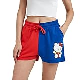 Hello Kitty Character Art Women's Red & Blue Contrast Sweat Shorts-Medium