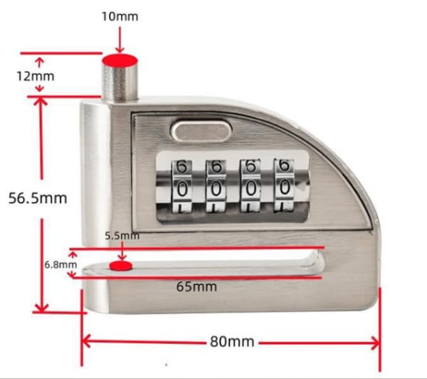Image of Heavy-Duty Anti-Theft Motorcycle Disc Lock with 4-Digit Combination | Zinc Alloy Wheel Disc Lock for Motorcycle, Bicycle, and E-Bike | Waterproof, Anti-Drilling, Anti-Sawing,Security Lock