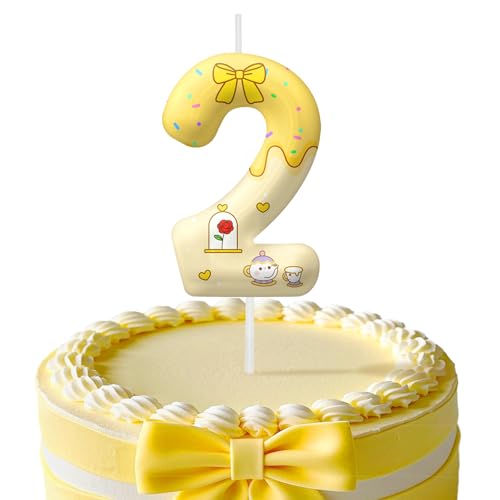 Image of Yellow Cartoon Birthday Candles, Number 2 Candle Yellow Themed Birthday Party Supplies, 2.4 inch Birthday Candles for Cake Topper Party Decorations, Birthday Decorations for Boys Girls (Number 2)