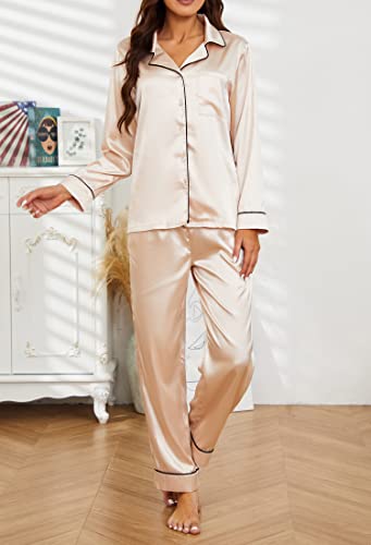 U2SKIIN Women Silk Pajamas Set, Long Sleeve Satin Pajamas for Women Sleepwear Button Down Pjs Set Two-piece2