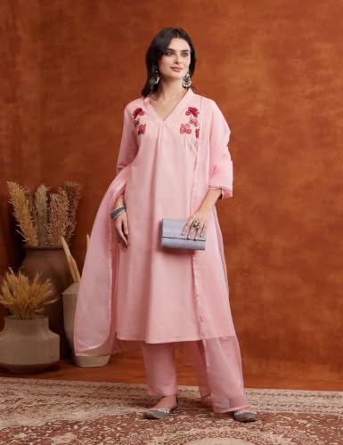 Image of Amazon Brand - Myx Women's Cotton Embroidered Kurta Set with Dupatta (Available in Plus Sizes)