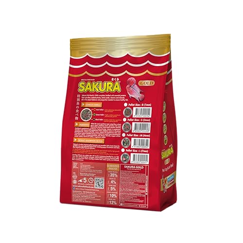 Image of Sakura Gold Super Premium Fish Food with Vitamin Complexes + Krill & Astaxanthin in Micro 1mm Pellet 1 Kg,Small
