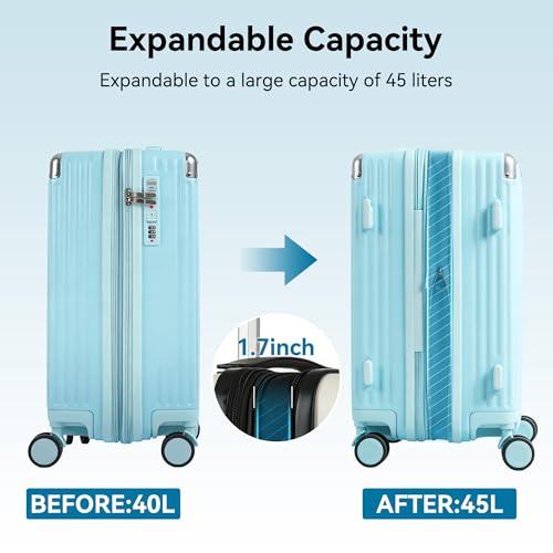 Image of 20 Inch Carry On Luggage with Spinner Wheels,PC Expandable Hard Shell Suitcase with USB Port,Lightweight Travel Luggage Airline Approved for Men Women (Mint blue)