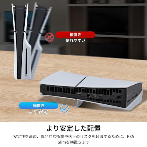Mcbazel 新型PS5 Slim用 簡易スタンド 横置きスタンド 取り付け簡単 PS5 Slimデジタル版/ディスク版に対応 PS5（旧型）/ PS5 Pro非対応- 透明