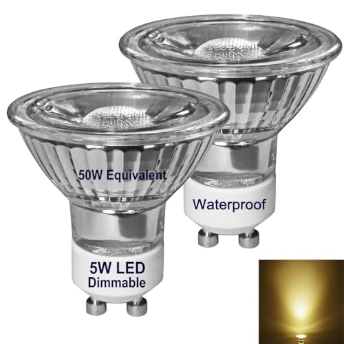Waterproof 5W GU10 LED Range Hood Bulbs,Dimmable,Warm White 3000K,Indoor Lighting,Kitchen&Cooking Stove Light,Appliance Light Bulbs,Recessed Track Lighting,50W Equivalent,Glass Reflector,2-Pack