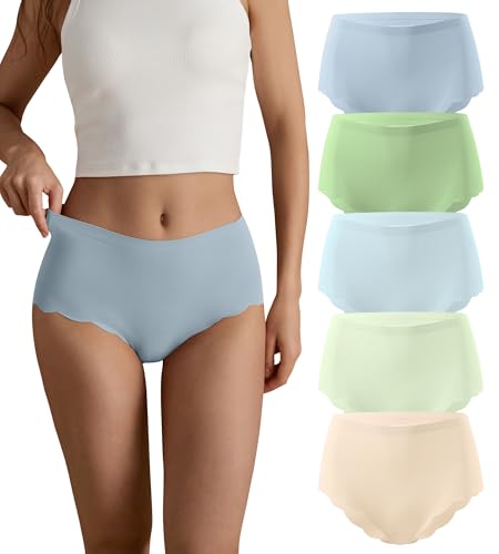 Image of SHARICCA Seamless High Waisted Underwear for Women Cheeky Underwear Wave Edge No Show Bikini Panties Ribbed Panties Pack